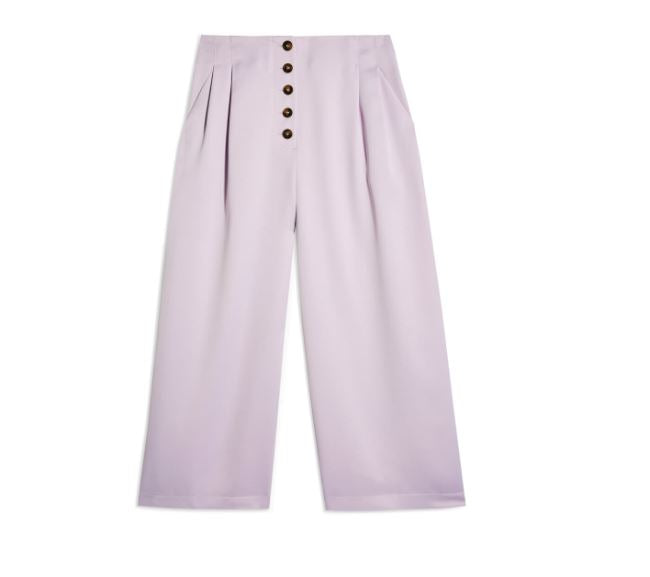 Topshop Coco Lilac Satin High Rise Button Fly Wide Leg Cropped Pants