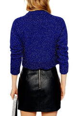 Topshop Royal Blue Metallic Fuzzy Knit Cropped Sweater