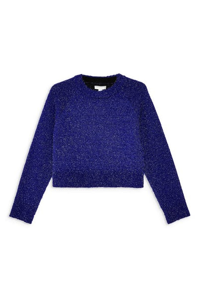Topshop Royal Blue Metallic Fuzzy Knit Cropped Sweater