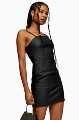 Topshop Black Faux Leather Stretch Mini Dress