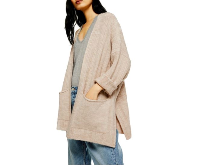 Topshop Beige Knit Open Front Oversized Sweater Cardigan