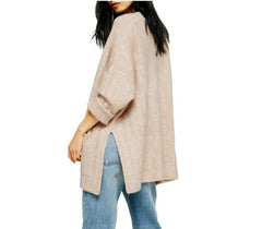Topshop Beige Knit Open Front Oversized Sweater Cardigan