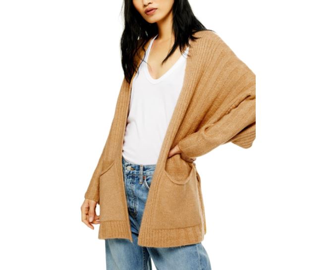 Topshop Brown Knit Open Front Oversized Sweater Cardigan