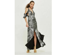 Topshop Metallic Silver Foil Shimmer Maxi Dress