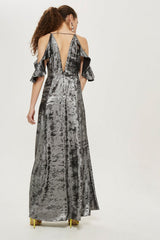 Topshop Metallic Silver Foil Shimmer Maxi Dress