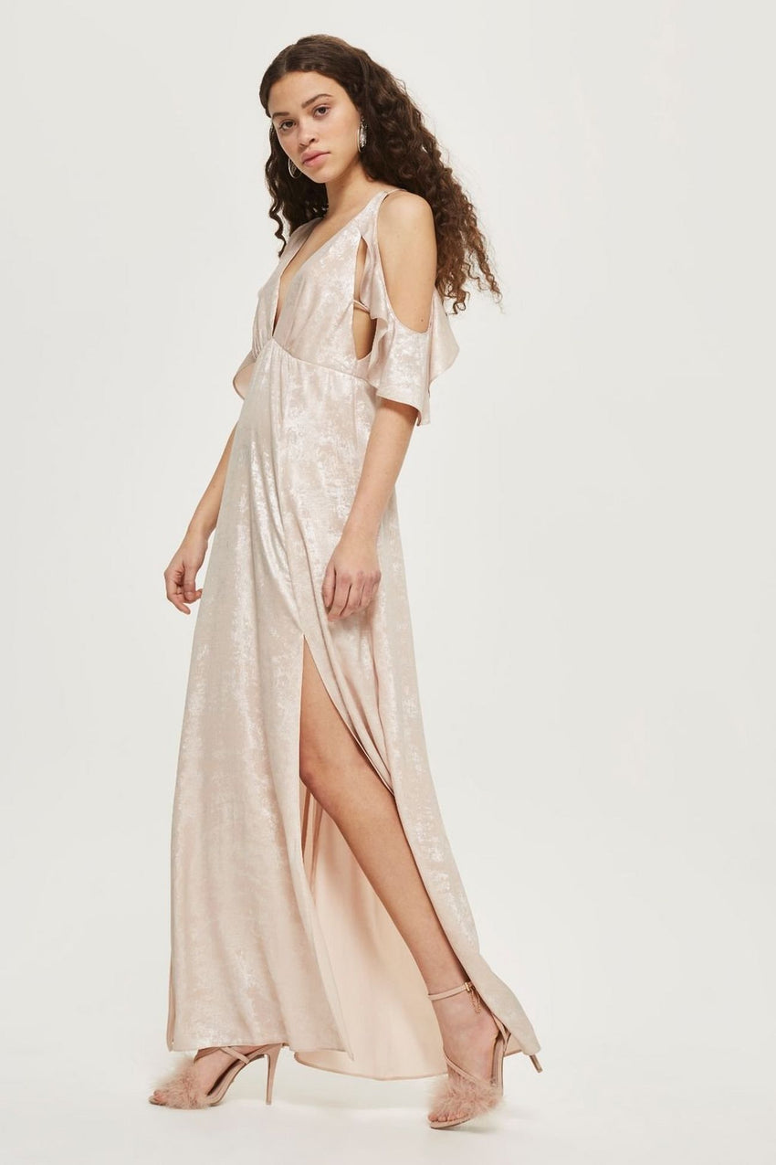 Topshop Metallic Pink Foil Shimmer Maxi Dress