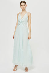 Topshop Mint Green Silver Spot Twist V Neck Maxi Dress