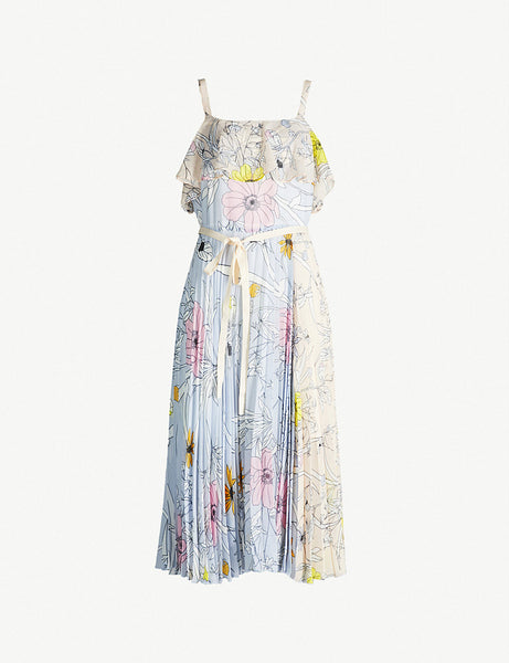 Topshop Floral Print Midi Pleated Dress
