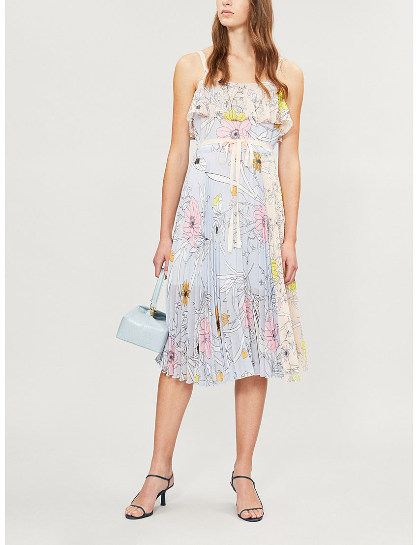 Topshop Floral Print Midi Pleated Dress