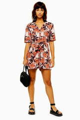 Topshop Tropical Print Short Sleeve V Neck Romper