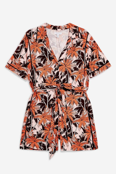Topshop Tropical Print Short Sleeve V Neck Romper