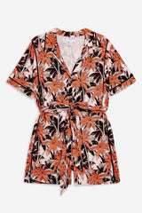 Topshop Tropical Print Short Sleeve V Neck Romper