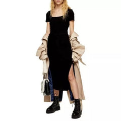 Topshop Rib Knit Tie Waist Slit Bodycon Stretch Midi Dress