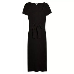 Topshop Rib Knit Tie Waist Slit Bodycon Stretch Midi Dress
