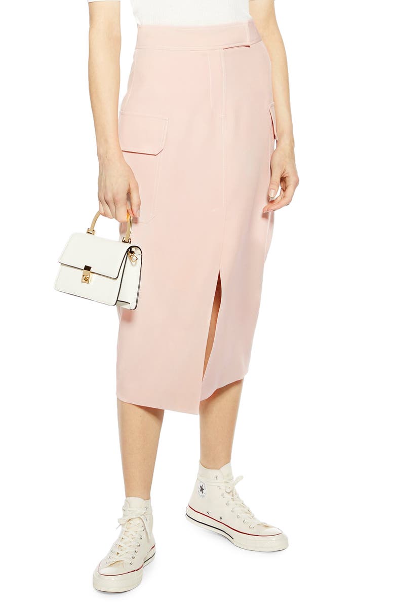 Topshop Pink Utility Midi Skirt