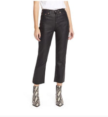Topshop Black Coated High Rise Raw Hem Cropped Straight Leg Jeans