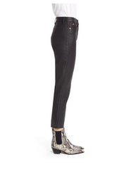 Topshop Black Coated High Rise Raw Hem Cropped Straight Leg Jeans