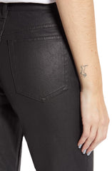 Topshop Black Coated High Rise Raw Hem Cropped Straight Leg Jeans