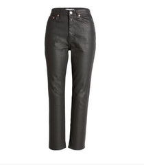 Topshop Black Coated High Rise Raw Hem Cropped Straight Leg Jeans
