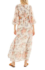 Topshop Peach Floral Print Textured Sheer Chiffon Maxi Dress