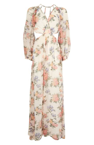 Topshop Peach Floral Print Textured Sheer Chiffon Maxi Dress