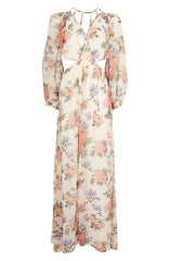 Topshop Peach Floral Print Textured Sheer Chiffon Maxi Dress