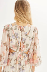 Topshop Peach Floral Print Textured Sheer Chiffon Maxi Dress