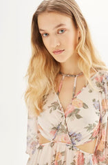 Topshop Peach Floral Print Textured Sheer Chiffon Maxi Dress