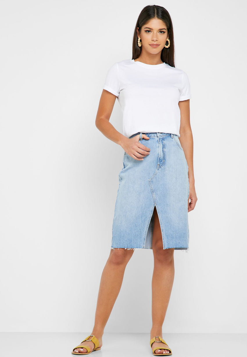 Topshop Denim Front Split Pencil Denim Skirt