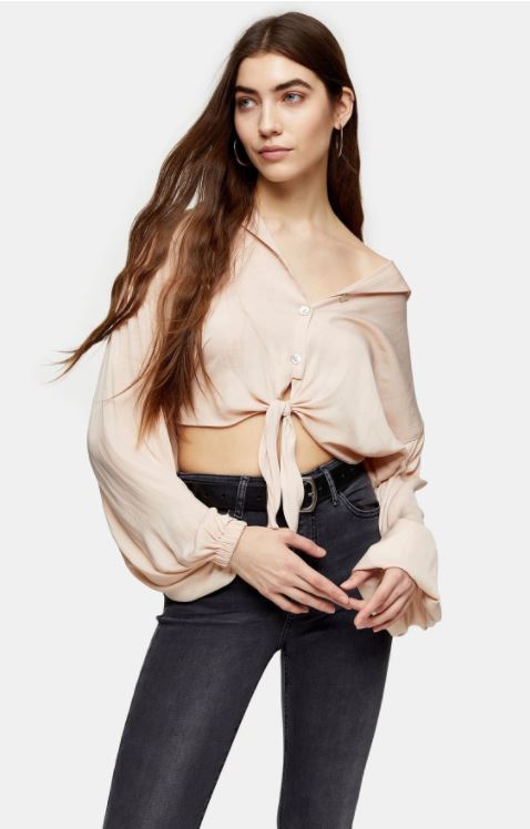 Topshop Blush V Neck Front Tie Crop Top