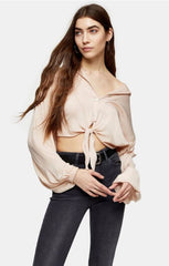 Topshop Blush V Neck Front Tie Crop Top