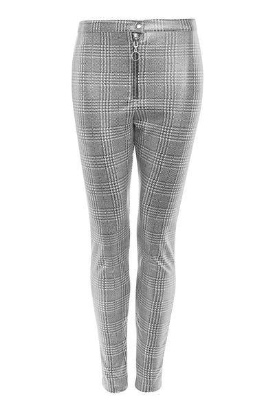 Topshop Prince Of Wales Coated Houndstooth Zip Treggings