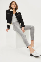 Topshop Prince Of Wales Coated Houndstooth Zip Treggings