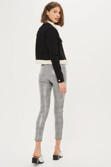 Topshop Prince Of Wales Coated Houndstooth Zip Treggings