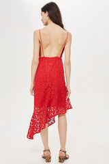 Topshop Red Lace Embroidery Asymmetrical Cocktail Dress