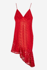 Topshop Red Lace Embroidery Asymmetrical Cocktail Dress