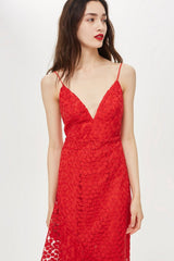 Topshop Red Lace Embroidery Asymmetrical Cocktail Dress