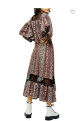 Topshop Snake Print Lace Trim Midi A Line Dress