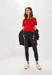 Topshop Moto Red Stripe Floral Embroidery High Rise Skinny Jeans