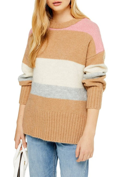 Topshop Ultra Soft Knit CrewNeck Sweater Striped Pullover