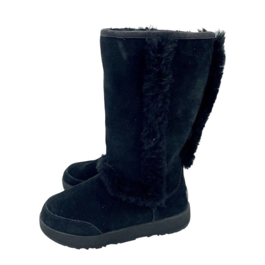Ugg Sundance Black Suede Leather Fur Sheepskin Boots