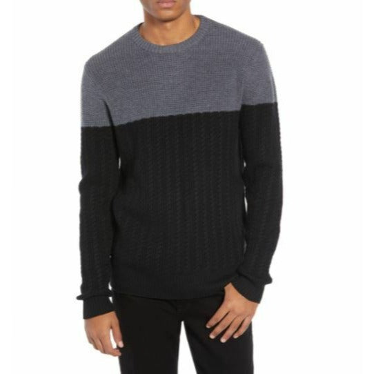 Nordstrom Signature Color Block Merino Wool Cable Knit Mens Sweater