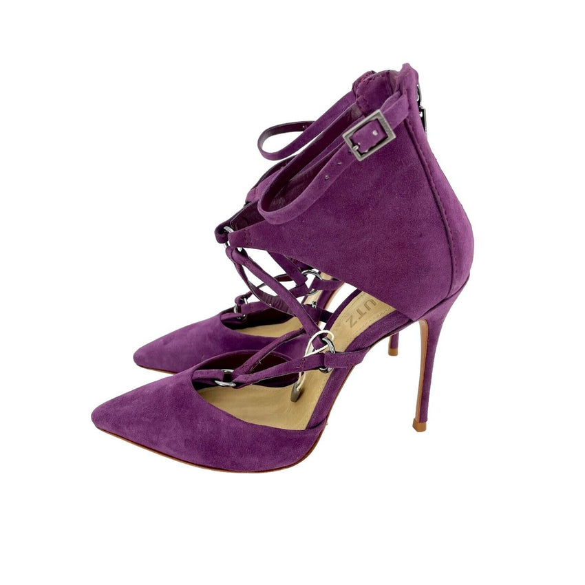 Schutz Dezi Purple Suede Leather Pointed Toe Stiletto Pumps