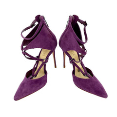 Schutz Dezi Purple Suede Leather Pointed Toe Stiletto Pumps
