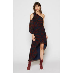 Joie Sala Asymmetrical Camo Print High Low One Shoulder Silk Dress