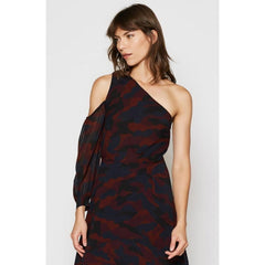 Joie Sala Asymmetrical Camo Print High Low One Shoulder Silk Dress