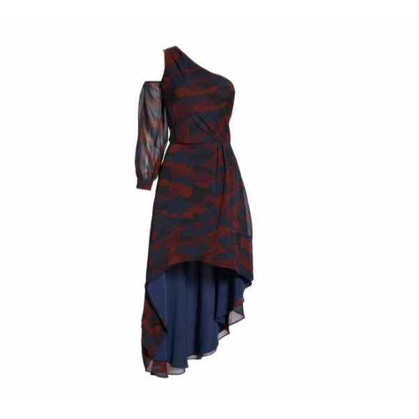 Joie Sala Asymmetrical Camo Print High Low One Shoulder Silk Dress