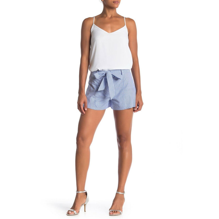 Parker Blue Striped Cotton Shorts with Waist Tie