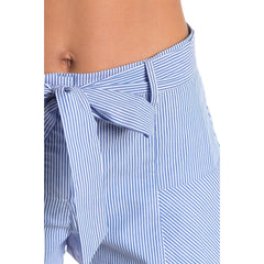 Parker Blue Striped Cotton Shorts with Waist Tie