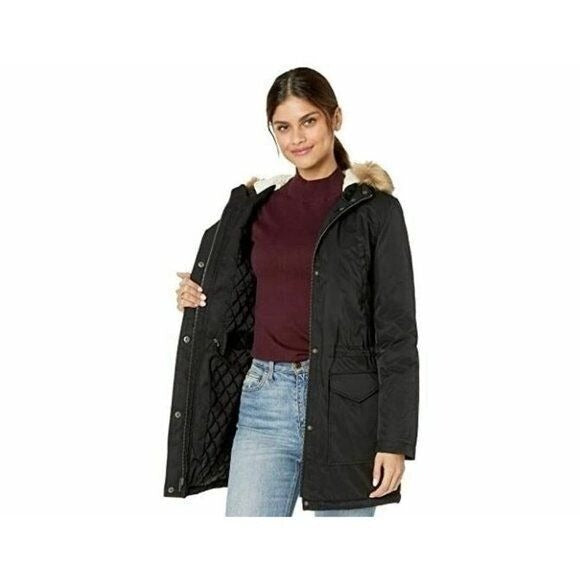 Levi's Faux Fur Trimmed Hooded Sherpa Black Parka Jacket